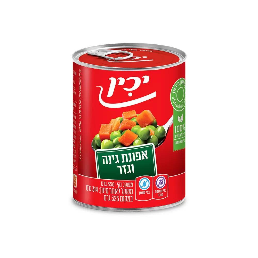 יכין אפונה וגזר – 550 גרם × 12 יחידות (מארז)
