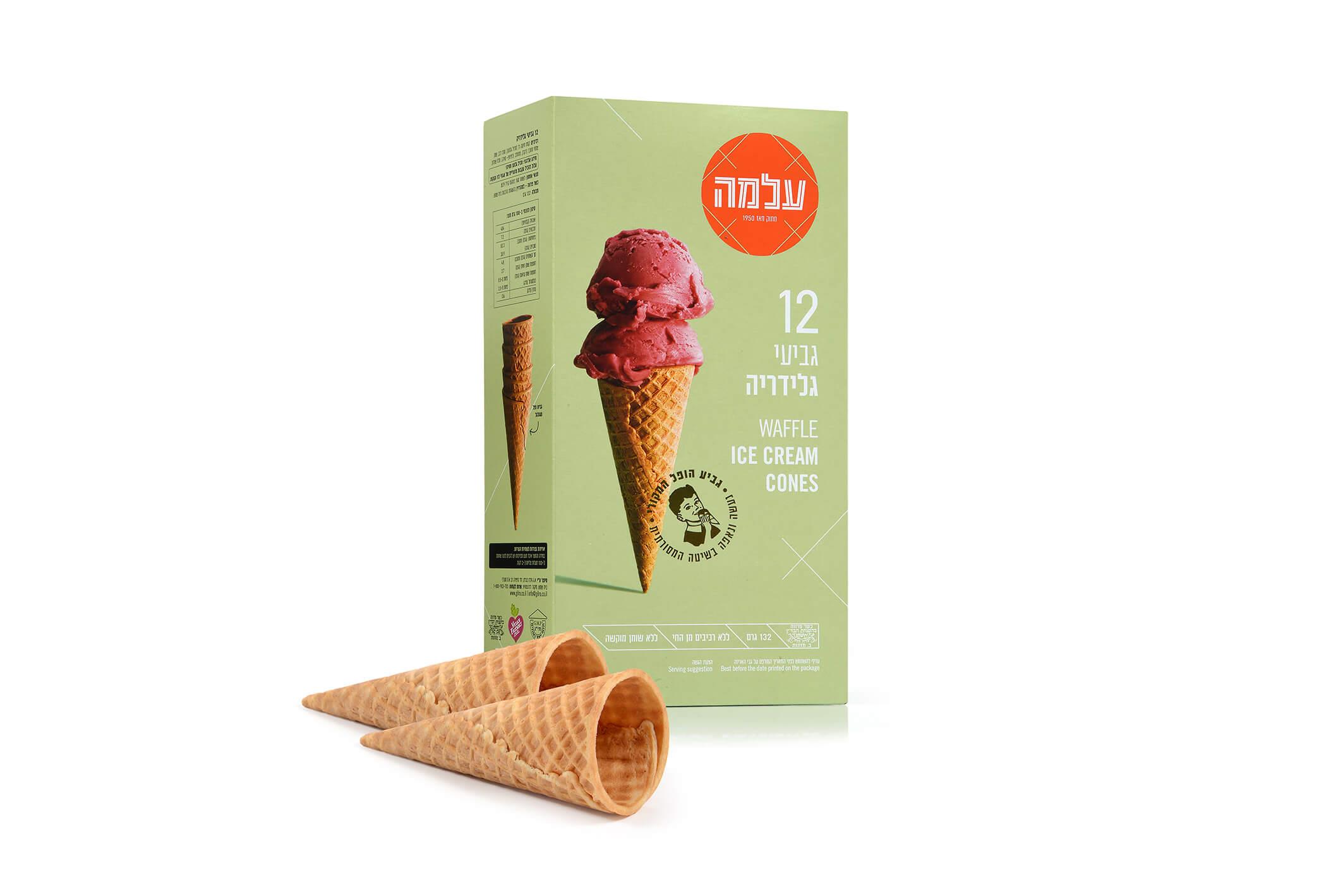 עלמה גביעי גלידה מגולגל מיוחד – 12 גביעים × 12 יחידות (מארז)